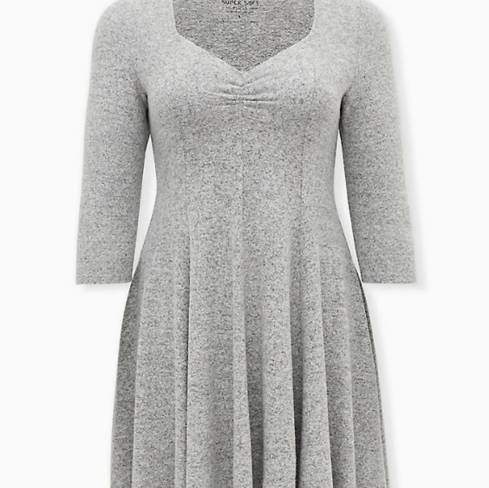 SUPER SOFT PLUSH LT. GREY SWEETHEART FLUTED DRESS